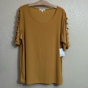 NWT 89th & Madison Cold Shoulder Women Blouse Stretch Top Amber. Plus Size 1X